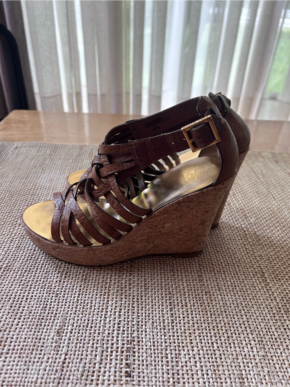 Tory Burch Annamarte Brown Leather & Cork Wedge Sandal. Size 8